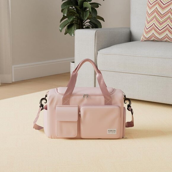 Small Gym Bag for Women, Travel Duffle Bag Carry On Weekender Bag with Shoe Comp - Picture 2 of 8